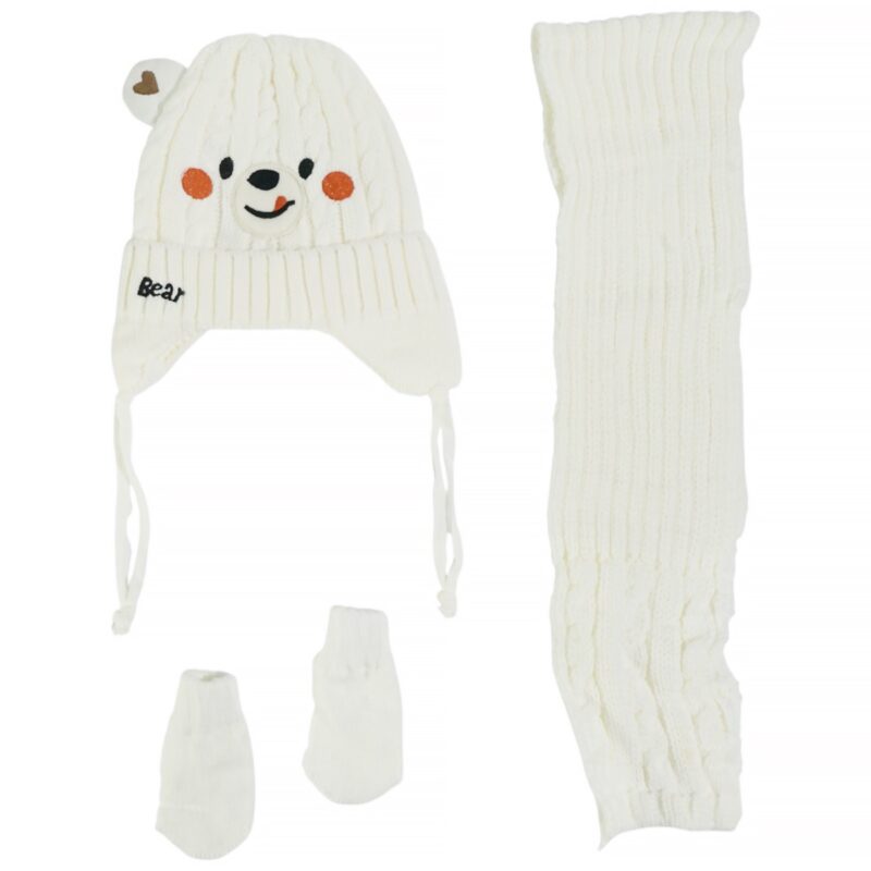 Recos πλεκτό σετ σκούφος-κασκόλ-γάντια «Ecru Teddy»