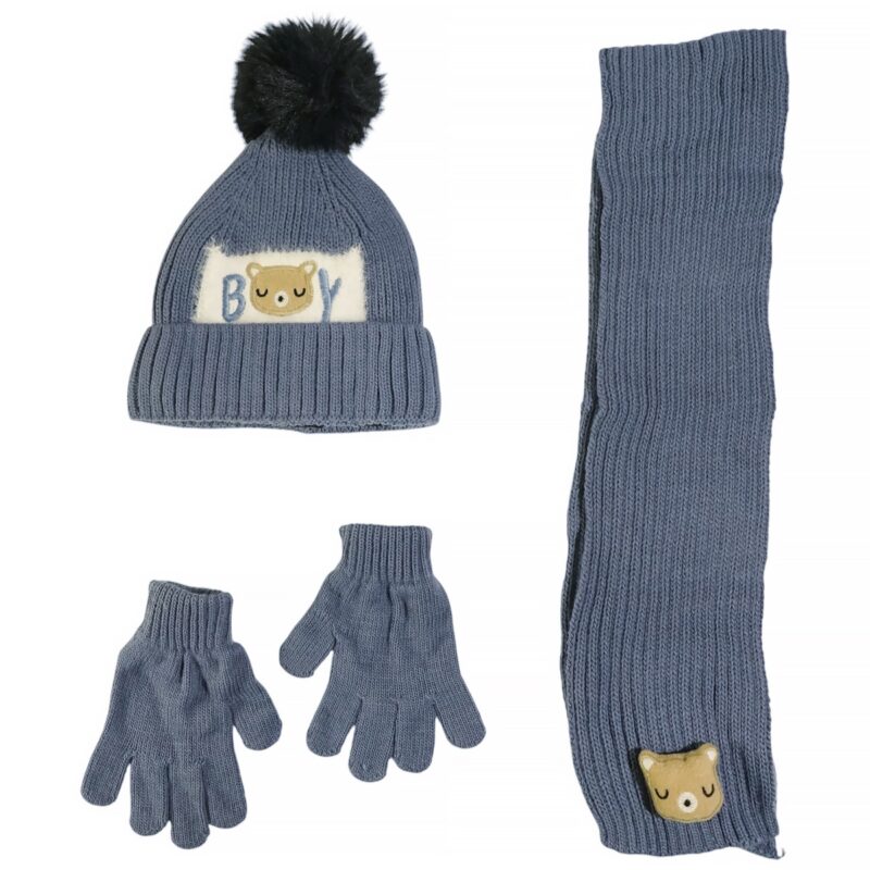 Recos πλεκτό σετ σκούφος-κασκόλ-γάντια «Blue Boy»