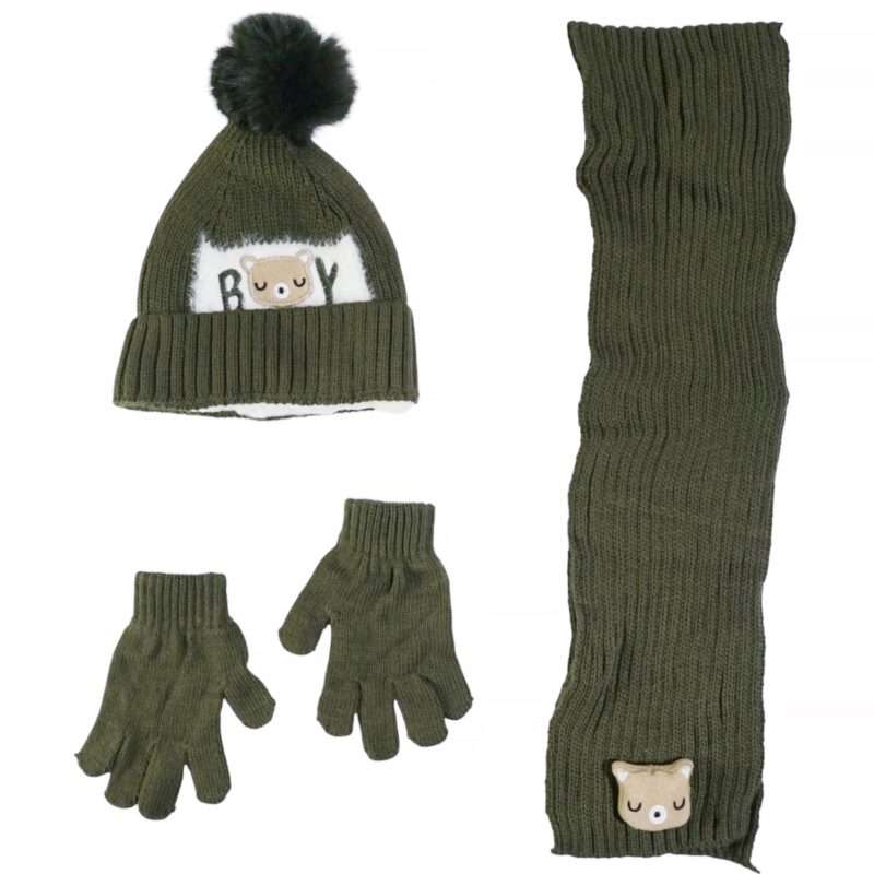 Recos πλεκτό σετ σκούφος-κασκόλ-γάντια «Oil Boy»