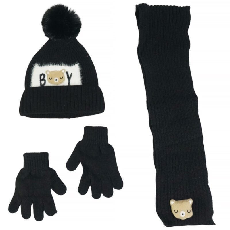 Recos πλεκτό σετ σκούφος-κασκόλ-γάντια «Black Boy»