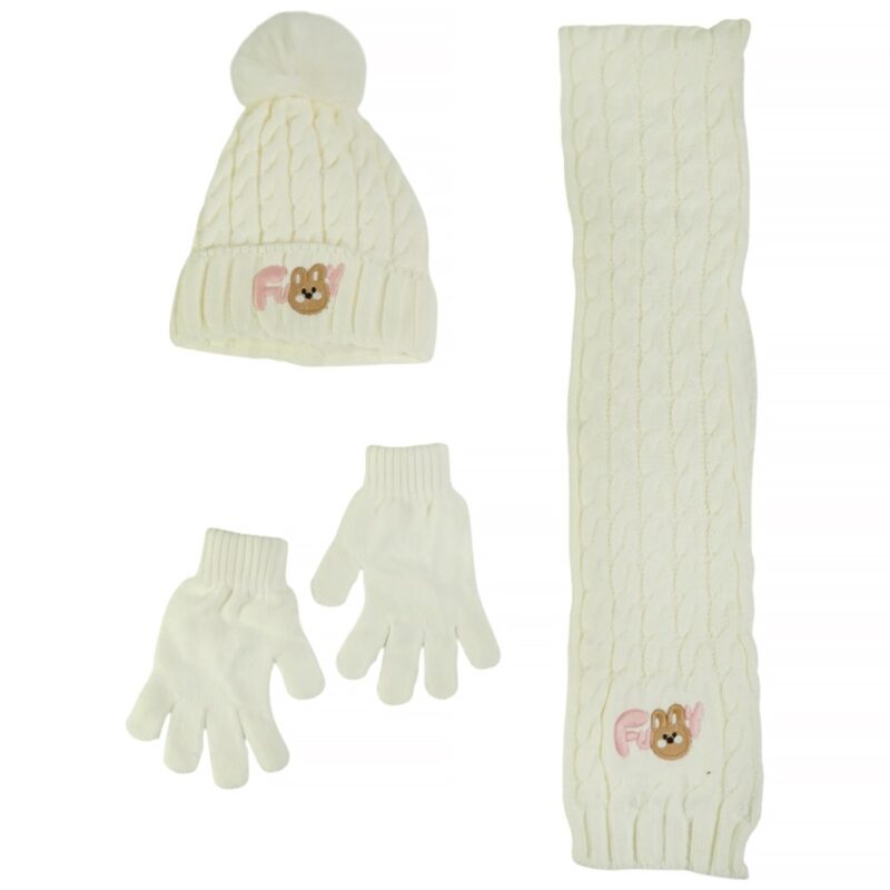 Recos πλεκτό σετ σκούφος-κασκόλ-γάντια «Funny Bunny»