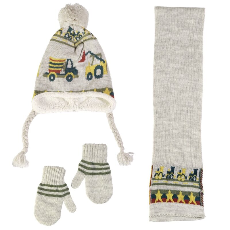 Tidi Kids πλεκτό σετ σκούφος-κασκόλ-γάντια «Colorful Cars»