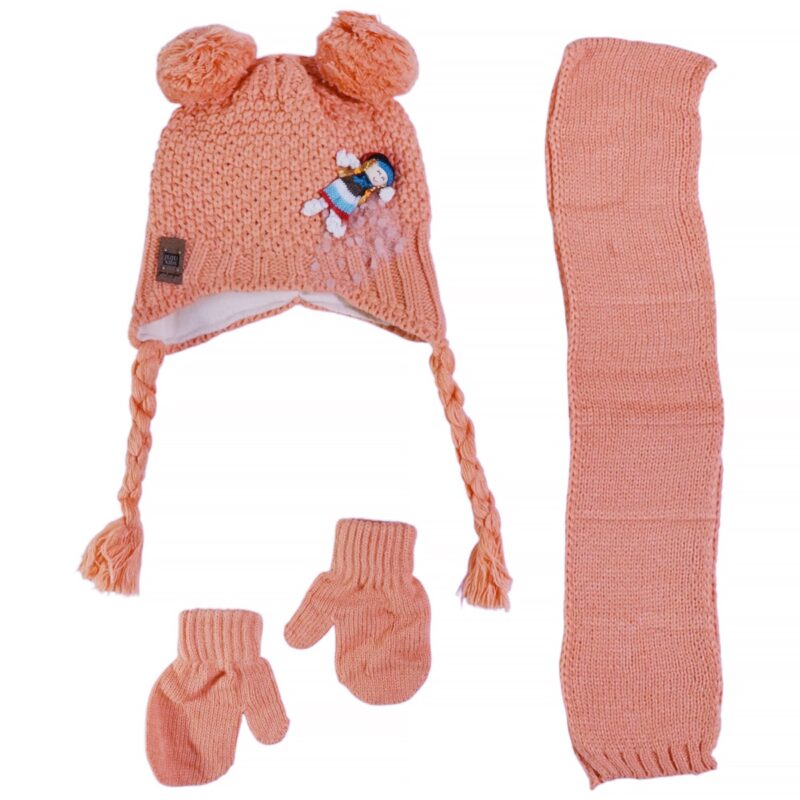 Juju πλεκτό σετ σκούφος-κασκόλ-γάντια «Coral Girl»