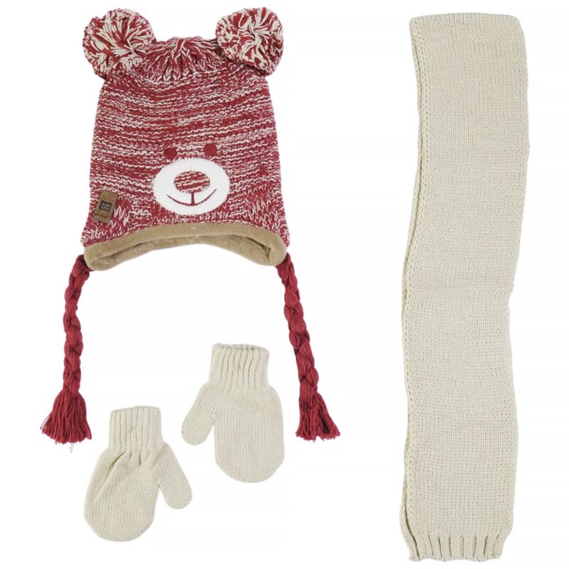 Juju πλεκτό σετ σκούφος-κασκόλ-γάντια «Cute Bear»