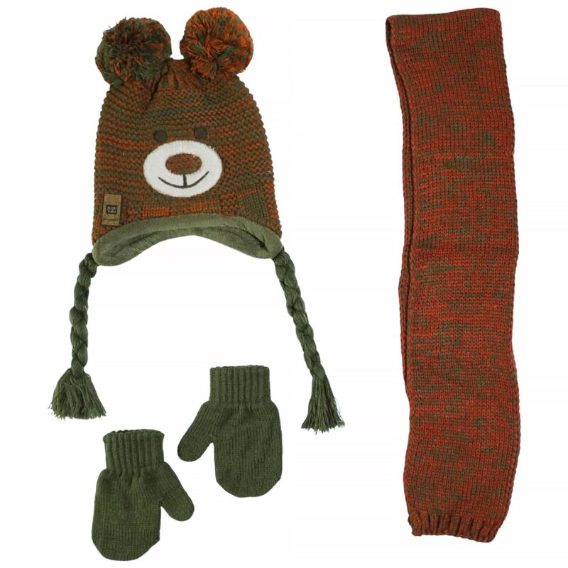 Juju πλεκτό σετ σκούφος-κασκόλ-γάντια «Perfect Bear»