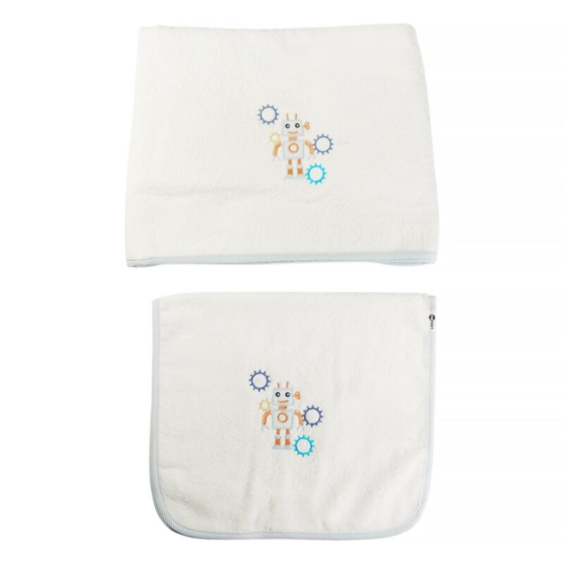 Little One σετ πετσέτες δυο τεμαχίων «Robot» (0,68x1,15cm & 0,68x0,40cm)