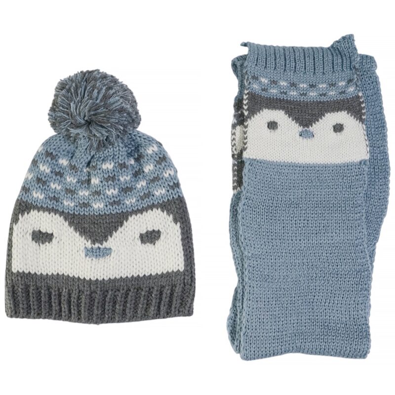 Kitti πλεκτό σετ σκούφος και κασκόλ «Blue Penguin»
