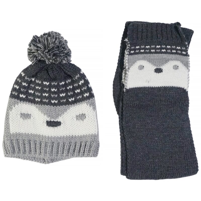 Kitti πλεκτό σετ σκούφος και κασκόλ «Grey Penguin»