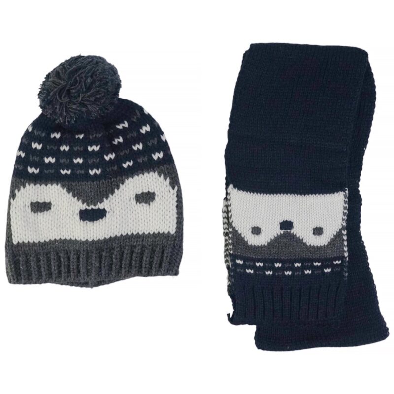 Kitti πλεκτό σετ σκούφος και κασκόλ «Black Penguin»