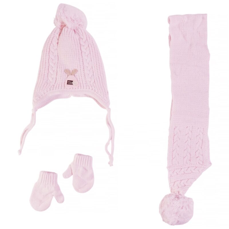 Kitti πλεκτό σετ σκούφος-κασκόλ-γάντια «Pink Warmth»