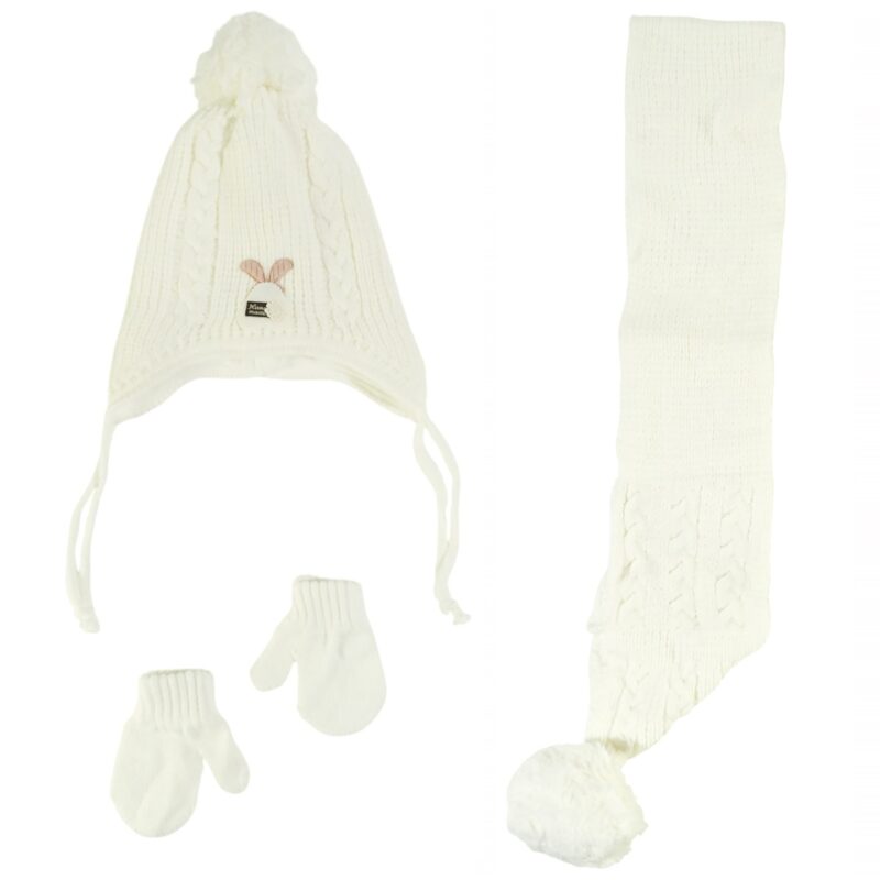 Kitti πλεκτό σετ σκούφος-κασκόλ-γάντια «Ecru Warmth»