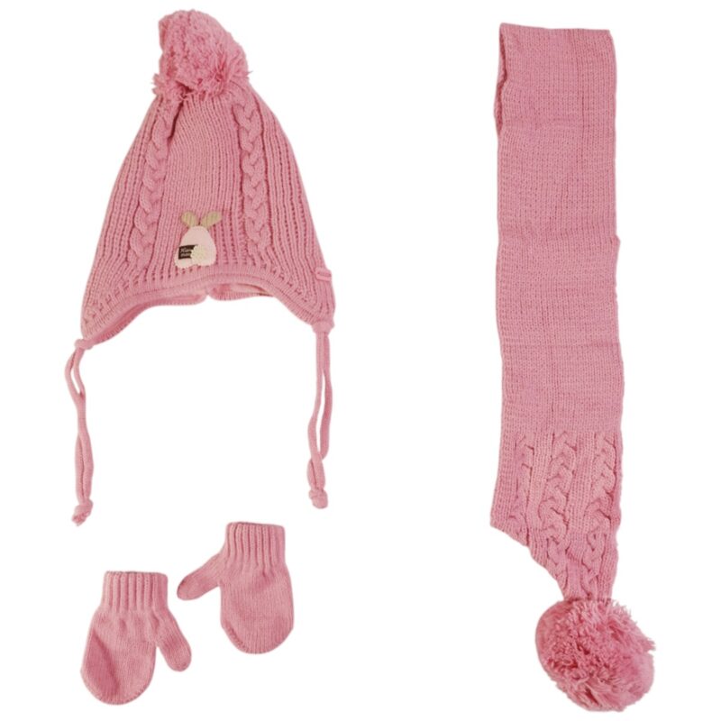 Kitti πλεκτό σετ σκούφος-κασκόλ-γάντια «Fuchsia Warmth»