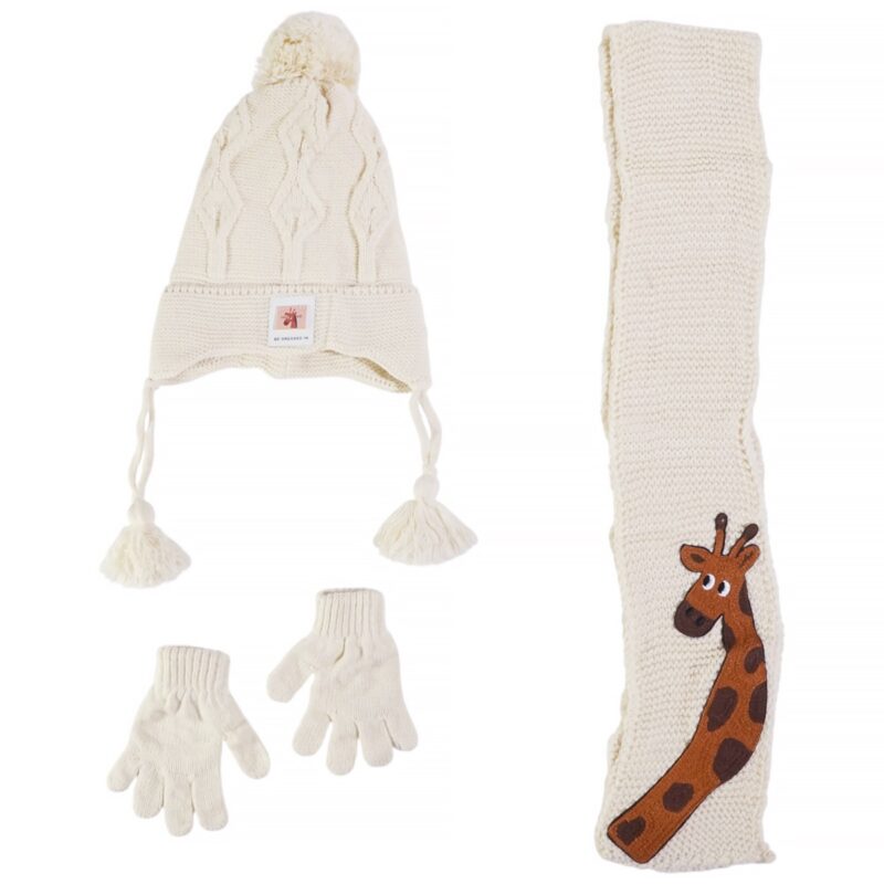 Kitti πλεκτό σετ σκούφος-κασκόλ-γάντια «Beige Giraffe»