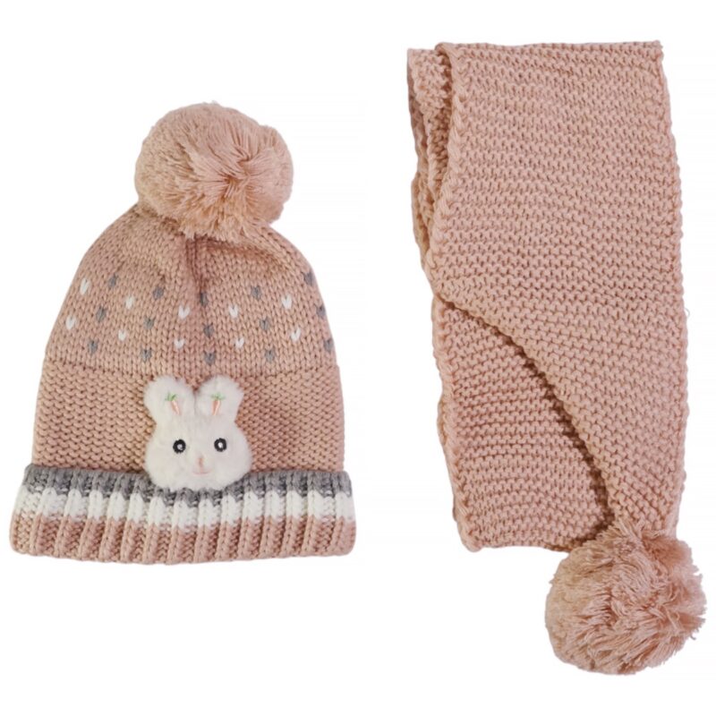 Kitti πλεκτό σετ σκούφος και κασκόλ «Salmon Carrot Rabbit»