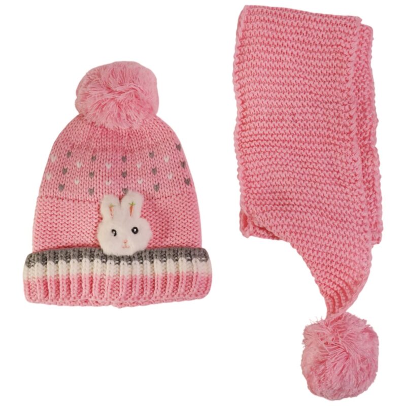 Kitti πλεκτό σετ σκούφος και κασκόλ «Pink Carrot Rabbit»