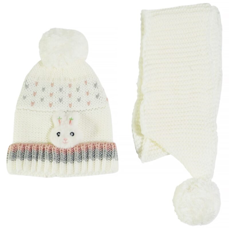 Kitti πλεκτό σετ σκούφος και κασκόλ «Ecru Carrot Rabbit»