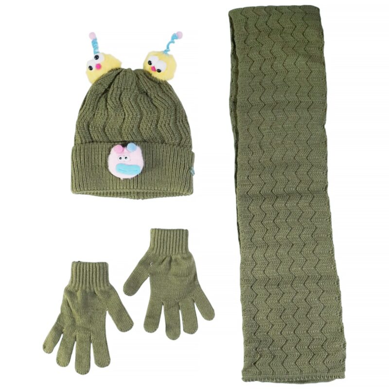 Kitti πλεκτό σετ σκούφος-κασκόλ-γάντια «Oily Funny Face»