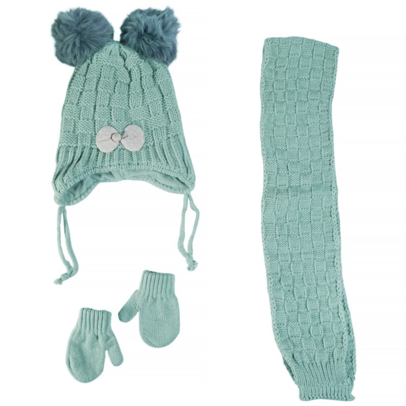 Kitti πλεκτό σετ σκούφος-κασκόλ-γάντια «Veraman Bow»