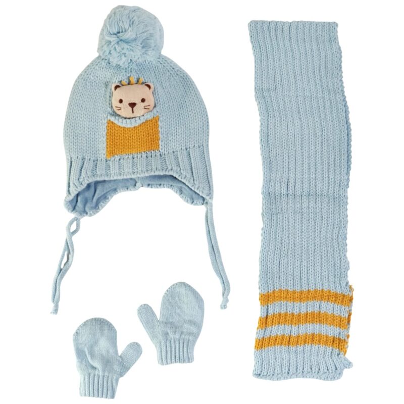 Kitti πλεκτό σετ σκούφος-κασκόλ-γάντια «Light Blue Teddy»