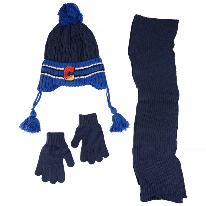 Kitti πλεκτό σετ σκούφος-κασκόλ-γάντια «The Big C in Blue»