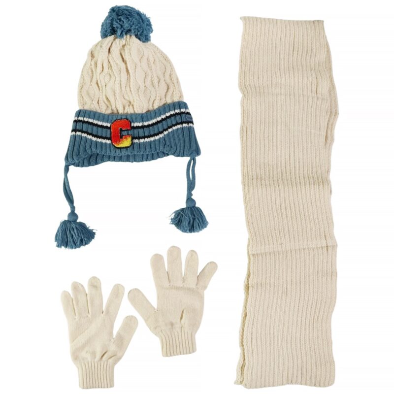 Kitti πλεκτό σετ σκούφος-κασκόλ-γάντια «The Big C in Beige»