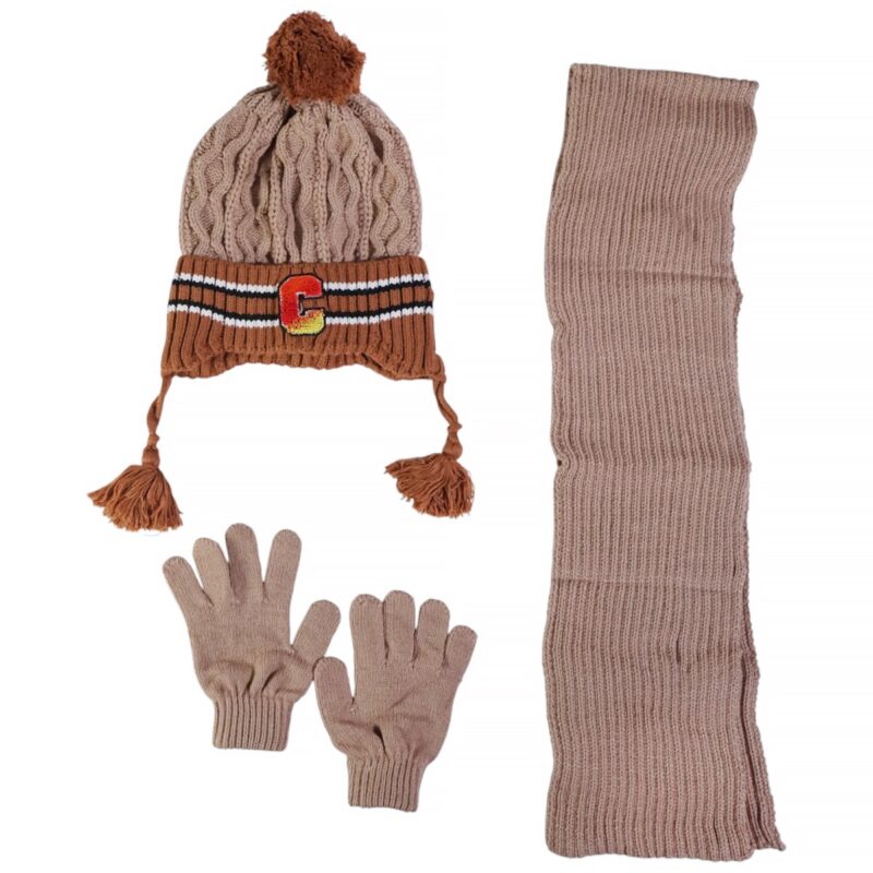 Kitti πλεκτό σετ σκούφος-κασκόλ-γάντια «The Big C in Brown»