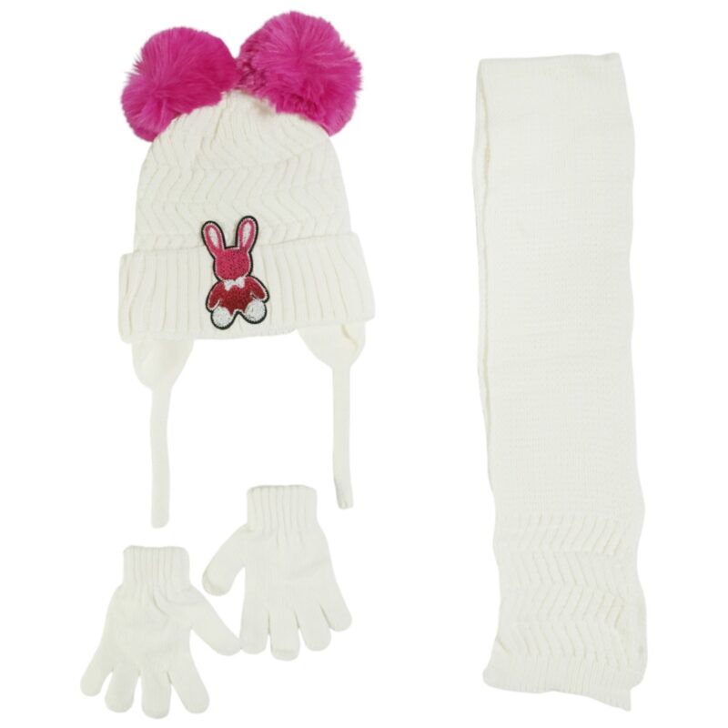 Kitti πλεκτό σετ σκούφος-κασκόλ-γάντια «Ecru Little Rabbit»