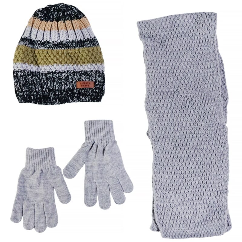 Kitti πλεκτό σετ σκούφος-κασκόλ-γάντια «Always Brave in Green»