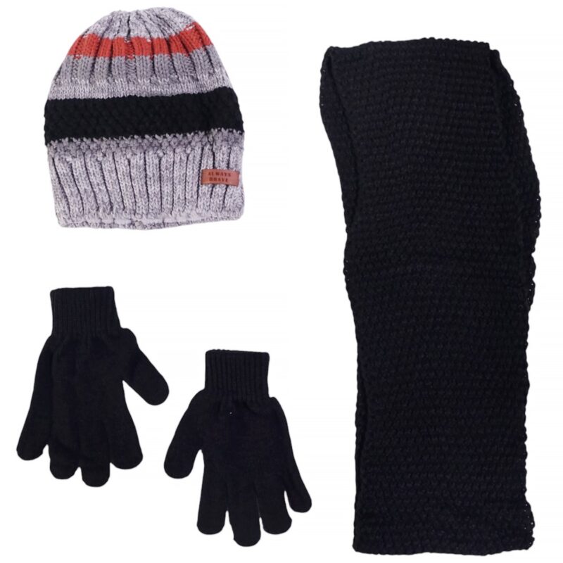 Kitti πλεκτό σετ σκούφος-κασκόλ-γάντια «Always Brave in Black»