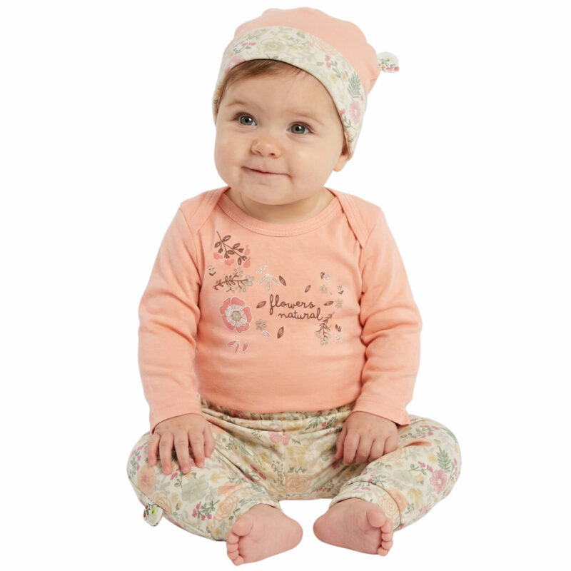 Miniworld σετ κορμάκι, παντελόνι, σκουφάκι από λεπτό ύφασμα «Natural Flowers»