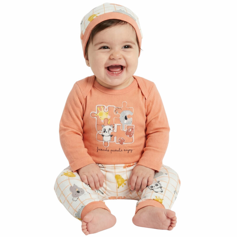 Miniworld σετ κορμάκι, παντελόνι, σκουφάκι από λεπτό ύφασμα «Puzzle Enjoy»