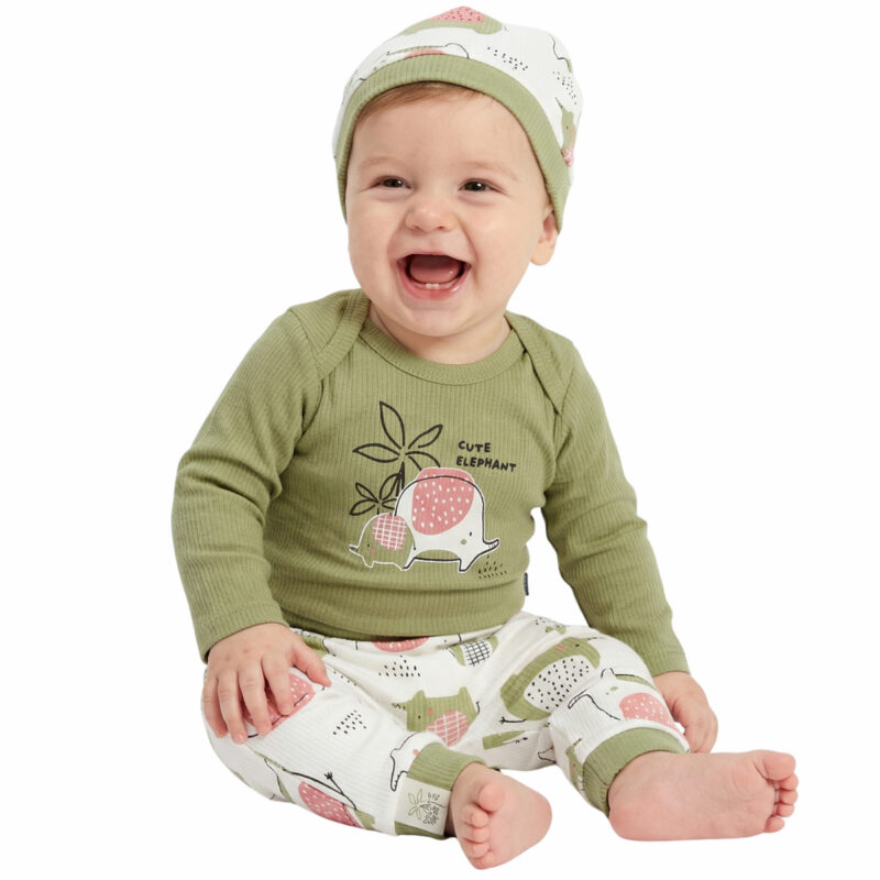 Miniworld σετ κορμάκι, παντελόνι, σκουφάκι από λεπτό ύφασμα «Cute Elephant»