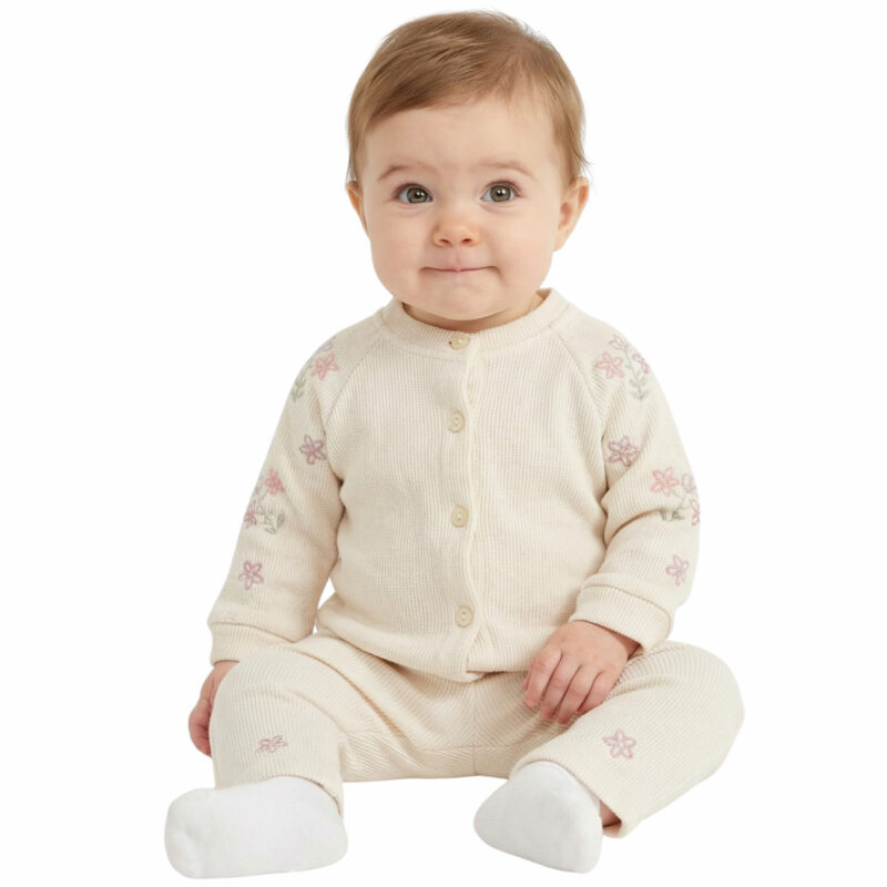 Joyol πλεκτό βρεφικό σετ μπλούζα και παντελόνι «Knit Beige Flowers»