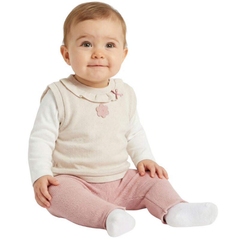 Joyol πλεκτό βρεφικό σετ γιλέκο, μπλούζα και παντελόνι «Knit Perfection»