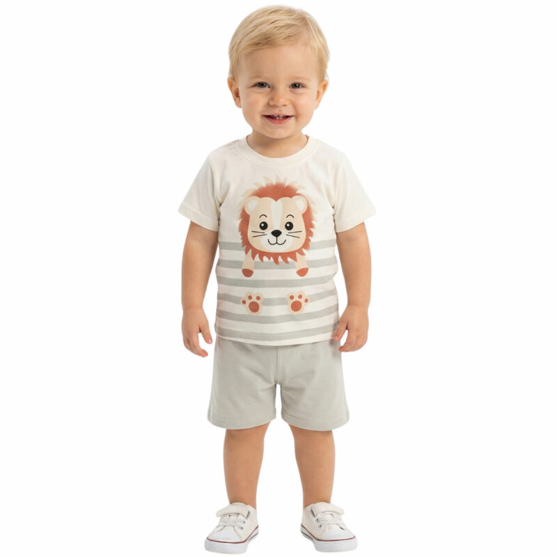 Cilgin Baby βρεφικό σετ μπλούζα με σορτσάκι «Beige Baby Lion»