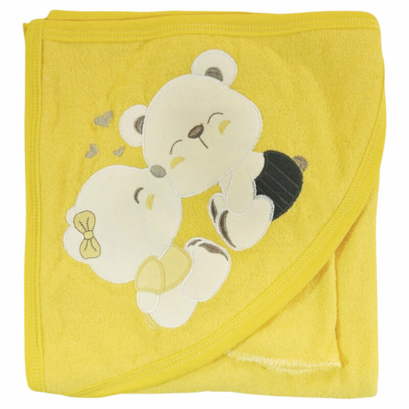 Pamuk Baby μπουρνουζοπετσέτα με πανάκι μπάνιου (0,74 m x 1,00 m) «Bubbles Yellow Kiss»