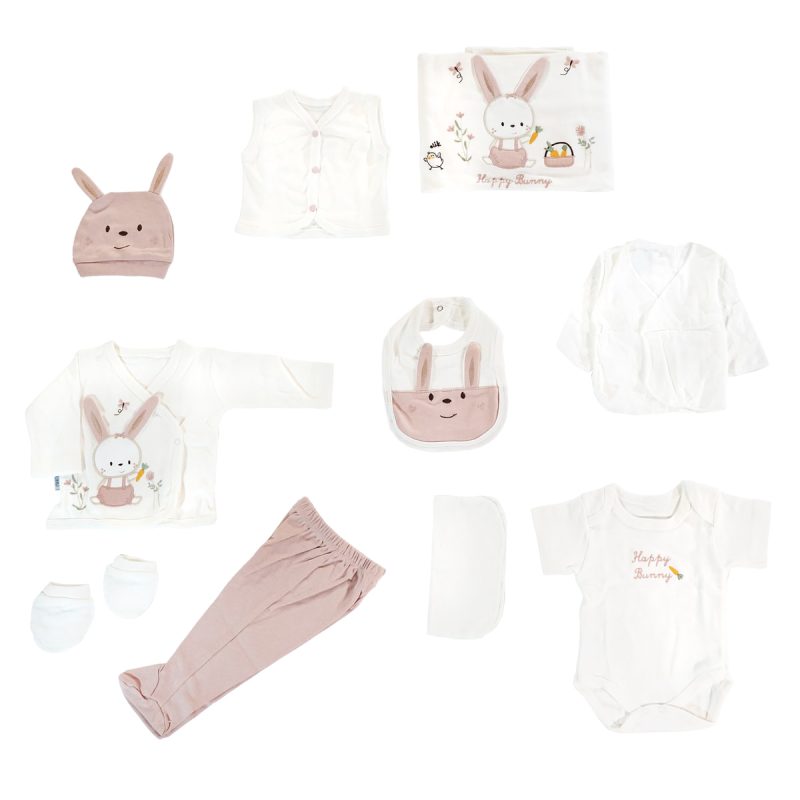 Baby Zuhu σετ δώρου για νεογέννητα δέκα τεμαχίων από λεπτό ύφασμα «Happy Bunny»