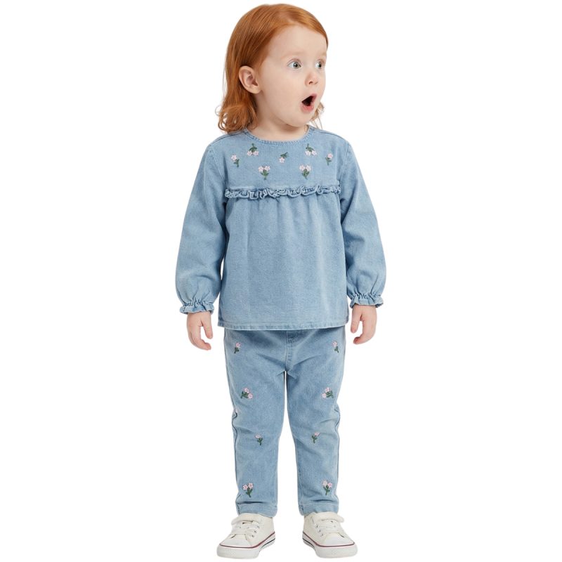 Baby Buu βρεφικό σετ μπλούζα και κολάν από λεπτό τζιν ύφασμα «Little Blossoms»