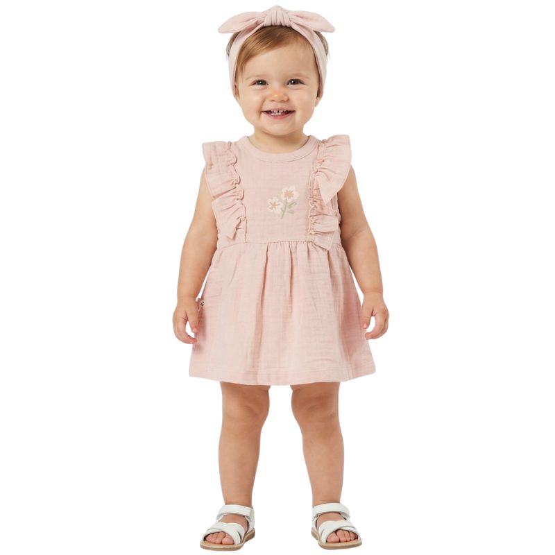 Moi Noi βρεφικό φορεματάκι με κορδέλα για τα μαλλιά «Pink Petals»