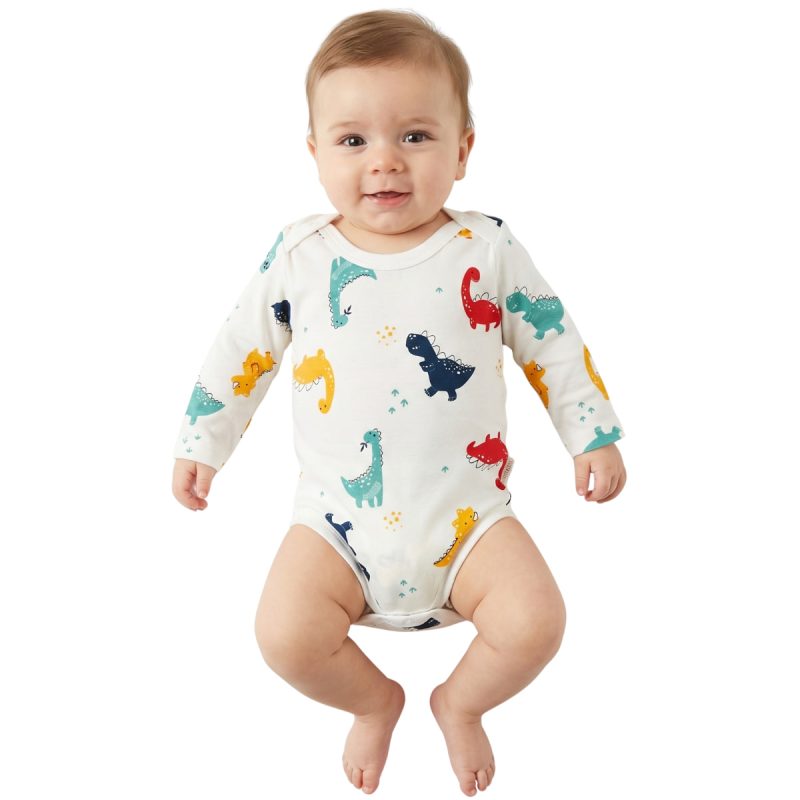 Nayinom μακρυμάνικο βρεφικό κορμάκι «Ecru Dinos»