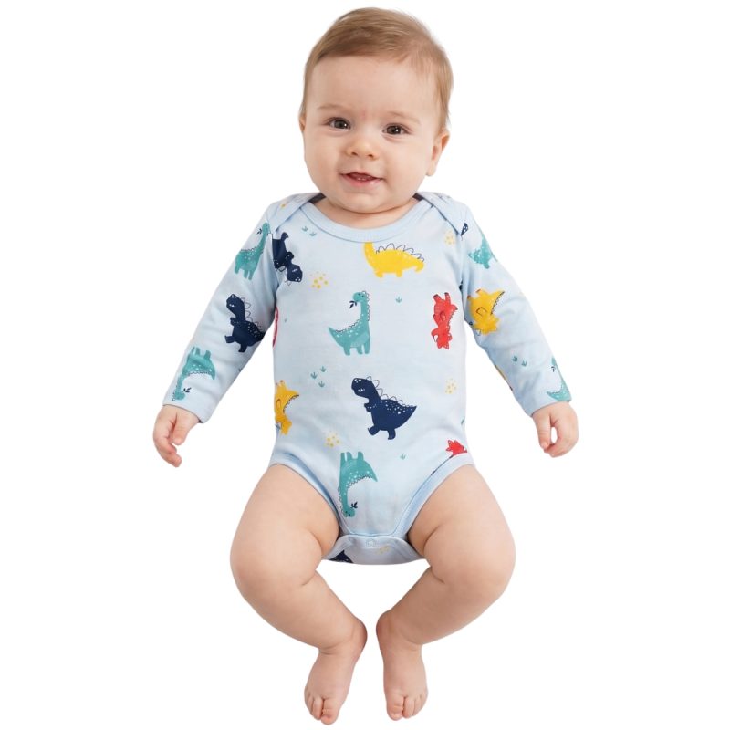 Nayinom μακρυμάνικο βρεφικό κορμάκι «Blue Dinos»