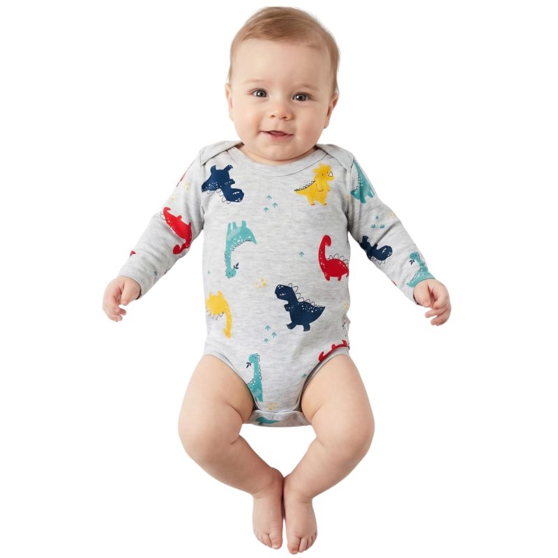 Nayinom μακρυμάνικο βρεφικό κορμάκι «Grey Dinos»