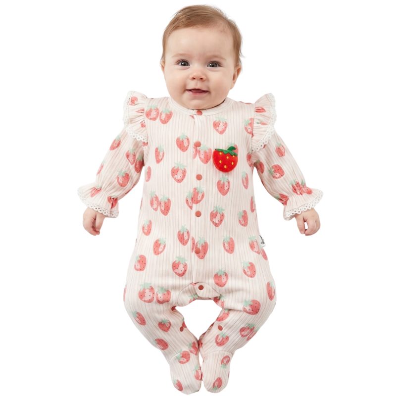 Baby Mii ολόσωμο φορμάκι από λεπτό ύφασμα «Strawberry Hug»